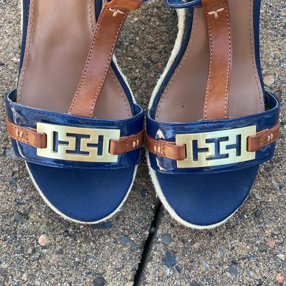 Tommy Hilfiger t-strap raffia espadrille wedge size 7.5 wedges - Picture 3 of 5